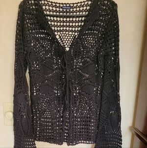 Detailed Black Crochet Women's Sweater Boston Proper